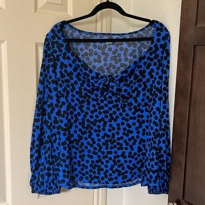 Royal blue black polka dot blouse